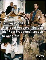 President Franklin Delano Roosevelt issued a dramatic call to the American people to protect and defend four universal human ideals in his State of the Union address on this day in history, January 6, 1941. Now known as the Four Freedoms speech, FDR's remarks that day served as a spiritual call to arms for the American people who, before the year was out, would be thrust violently into World War II.  